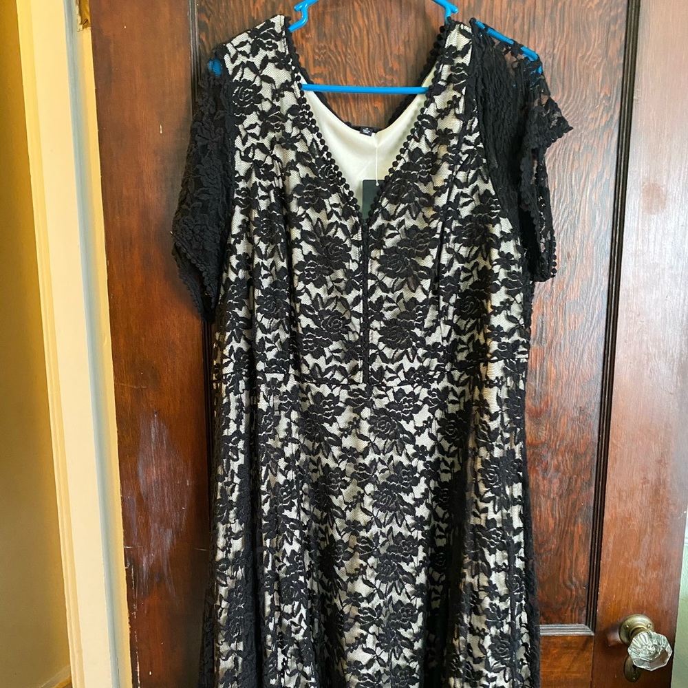 Black lace and tan dress